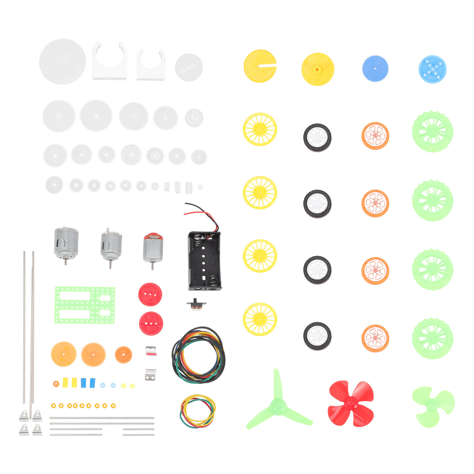 Science Kit - 112-teiliges DC-Motor-Zahnrad-Set, Kunststoffräder, Elektromotor-Zubehör, Miniatur-Motorteile, Reparatur